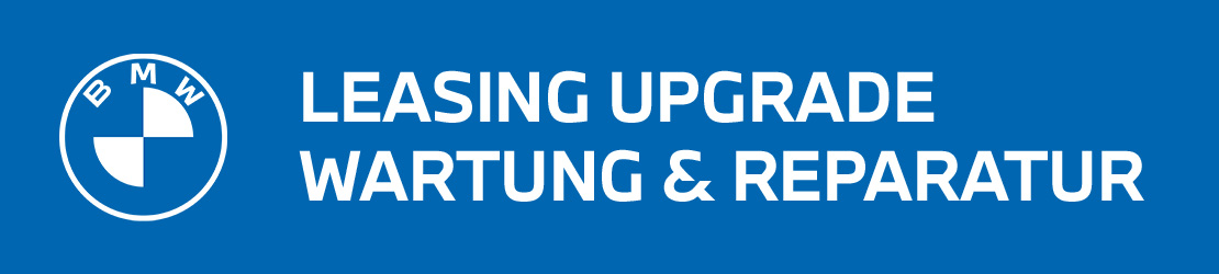 Ein blauer Hintergrund mit dem BMW Logo und dem Schriftzug: Leasing Upgrade Wartung & Reparatur darauf
